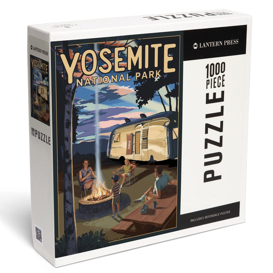 Yosemite National Park, California, Retro Camper and Mountains, Jigsaw Puzzle Puzzle Lantern Press 