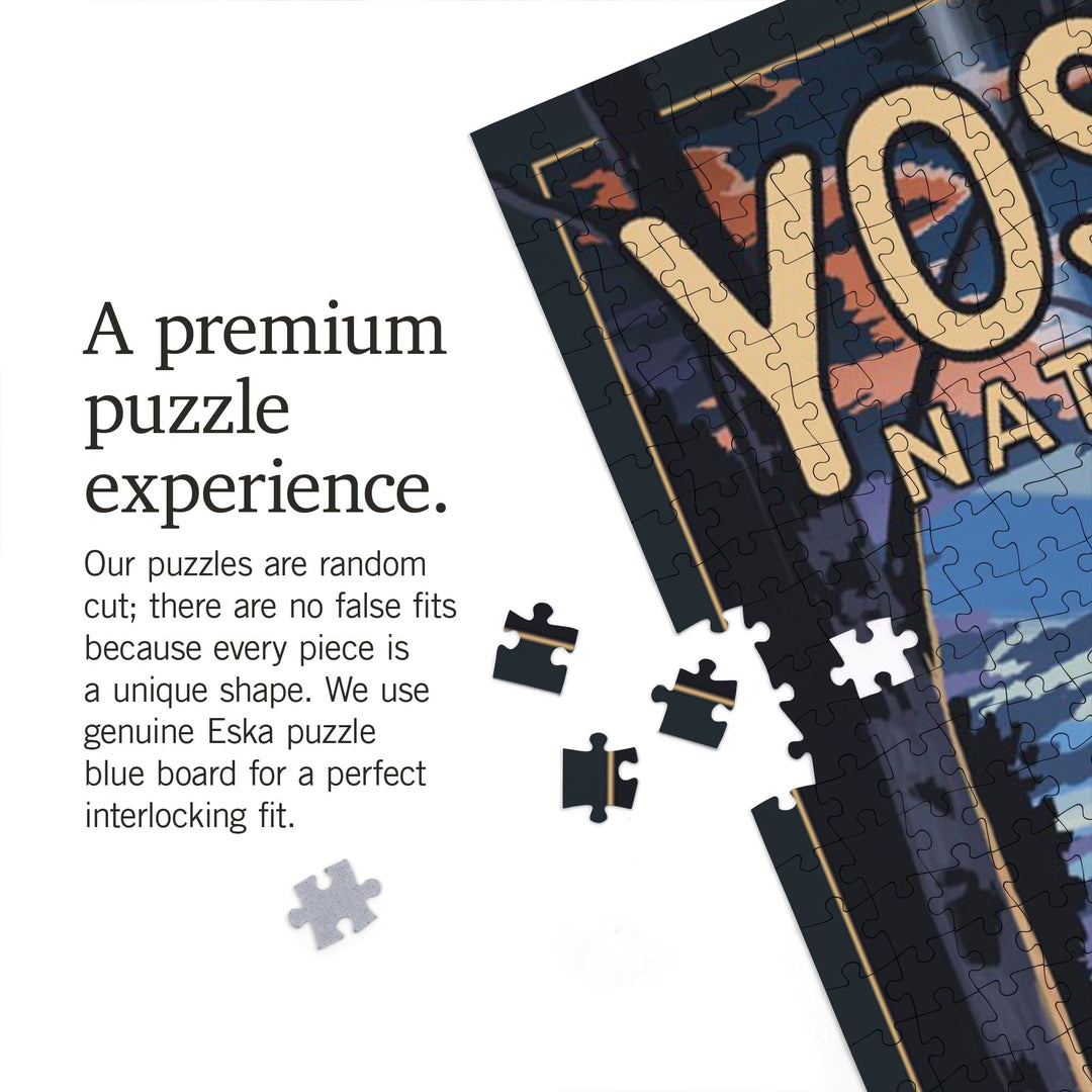 Yosemite National Park, California, Retro Camper and Mountains, Jigsaw Puzzle Puzzle Lantern Press 