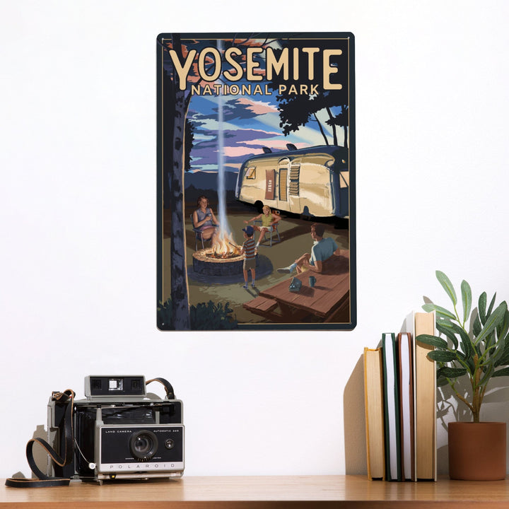 Yosemite National Park, California, Retro Camper and Mountains, Metal Signs Metal Lantern Press 