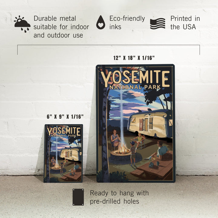 Yosemite National Park, California, Retro Camper and Mountains, Metal Signs Metal Lantern Press 