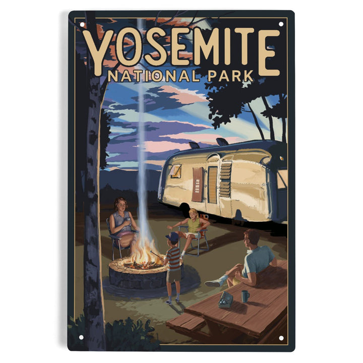 Yosemite National Park, California, Retro Camper and Mountains, Metal Signs Metal Lantern Press 
