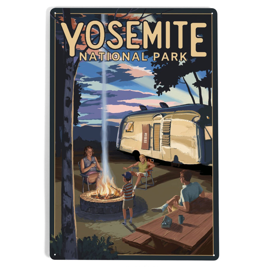 Yosemite National Park, California, Retro Camper and Mountains, Metal Signs Metal Lantern Press 