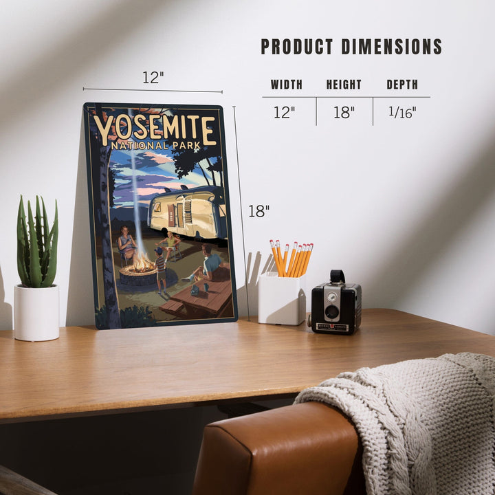 Yosemite National Park, California, Retro Camper and Mountains, Metal Signs Metal Lantern Press 