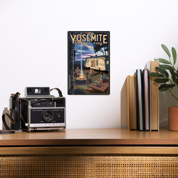 Yosemite National Park, California, Retro Camper and Mountains, Metal Signs Metal Lantern Press 