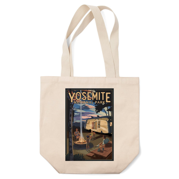 Yosemite National Park, California, Retro Camper and Mountains, Tote Bag Totes Lantern Press 