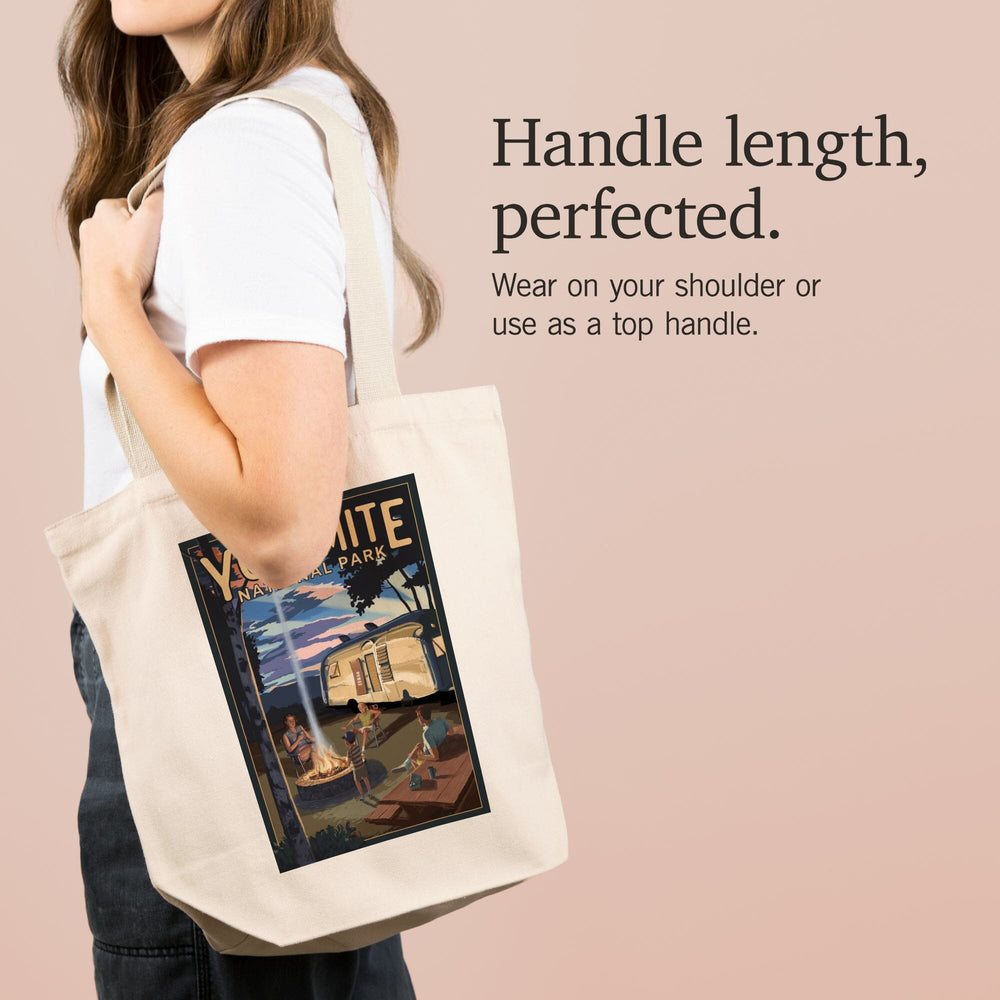 Yosemite National Park, California, Retro Camper and Mountains, Tote Bag Totes Lantern Press 