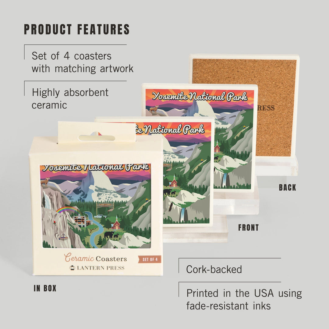 Yosemite National Park, California, Retro Views, Coasters Coasters Lantern Press 