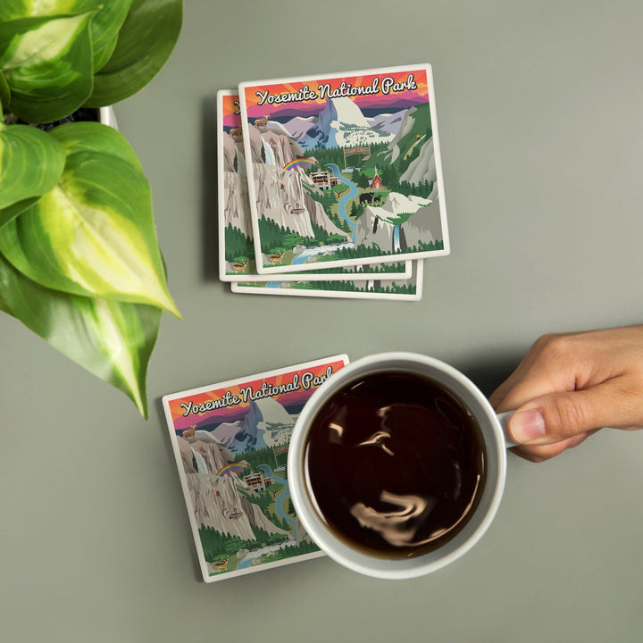 Yosemite National Park, California, Retro Views, Coasters Coasters Lantern Press 
