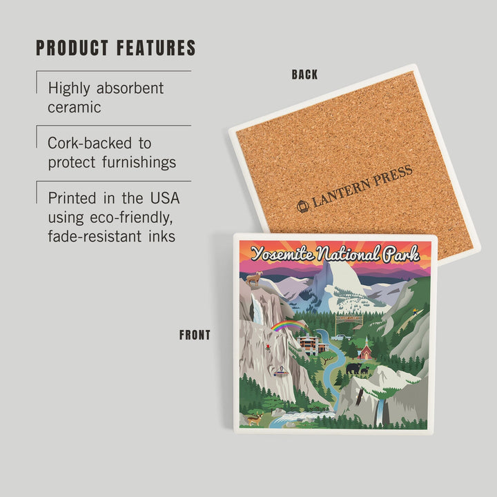 Yosemite National Park, California, Retro Views, Coasters Coasters Lantern Press 