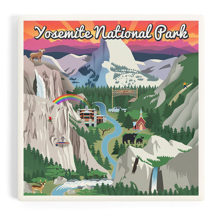 Yosemite National Park, California, Retro Views, Coasters Coasters Lantern Press 