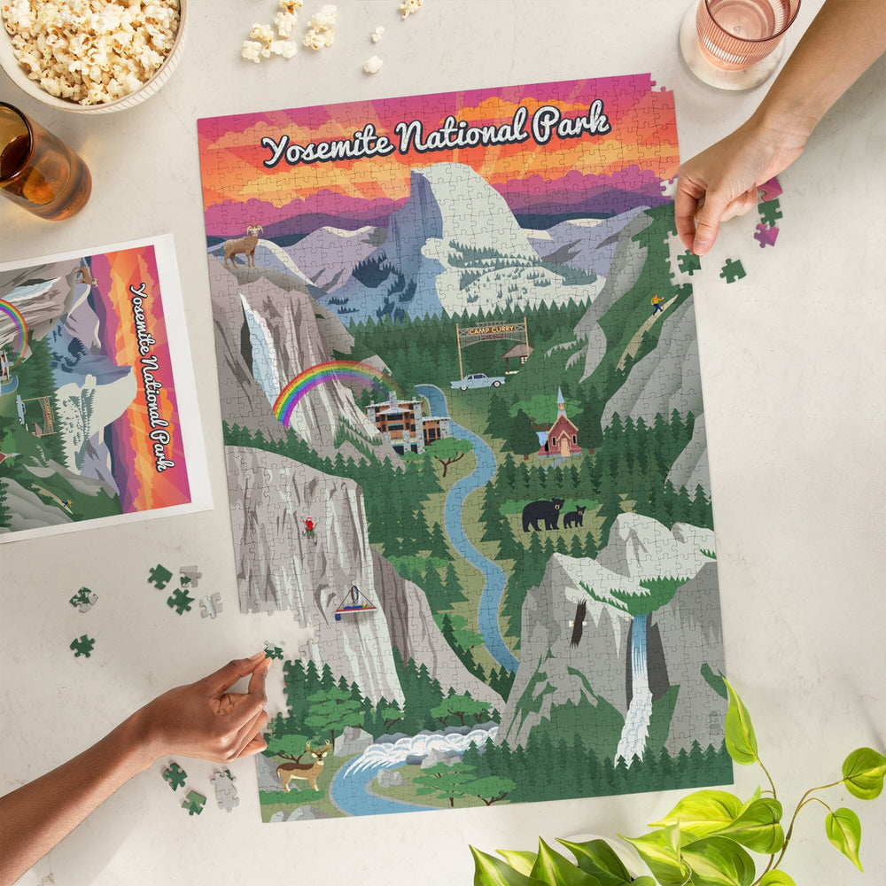 Yosemite National Park, California, Retro Views, Jigsaw Puzzle Puzzle Lantern Press 