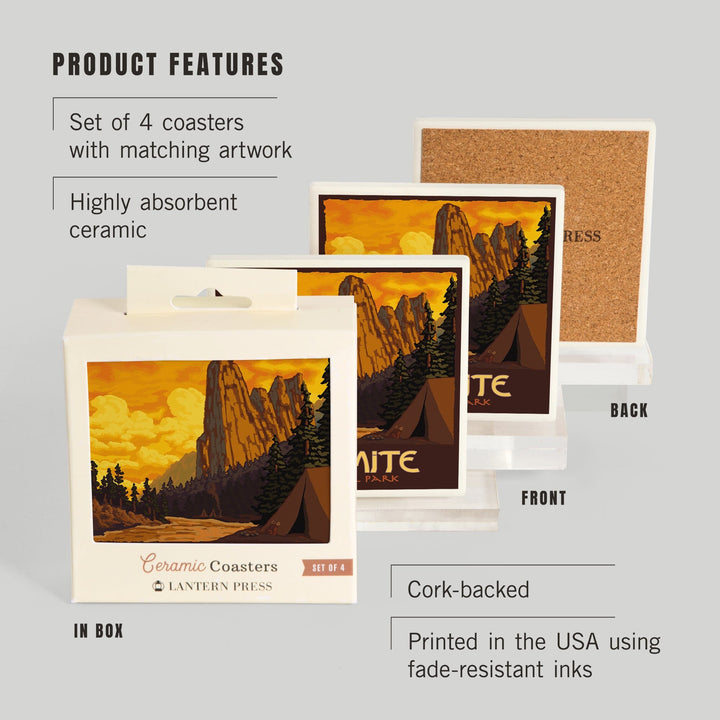 Yosemite National Park, California, Sentinel, Coasters Coasters Lantern Press 