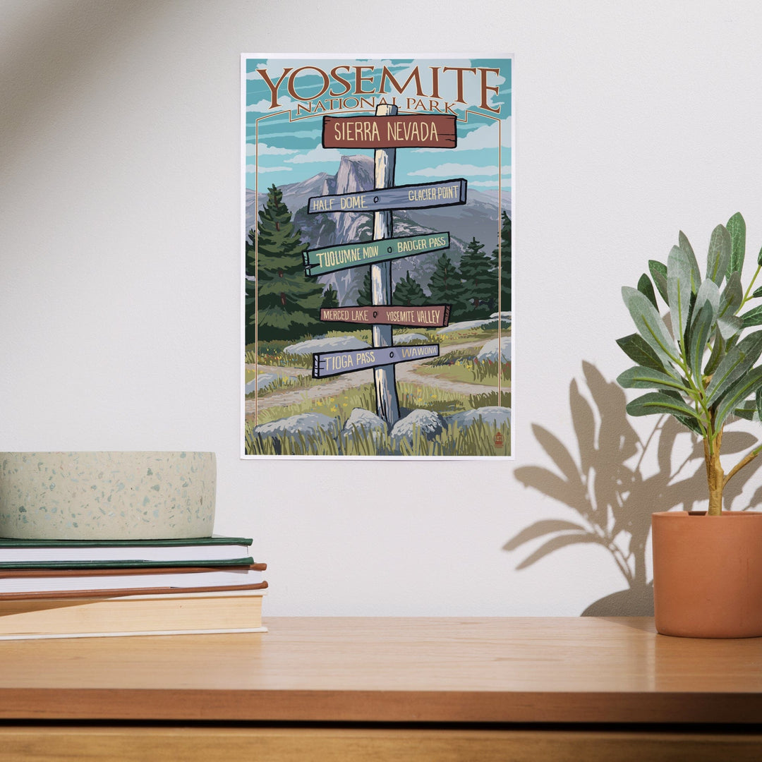 Yosemite National Park, California, Signpost, Art & Giclee Prints Art Lantern Press 
