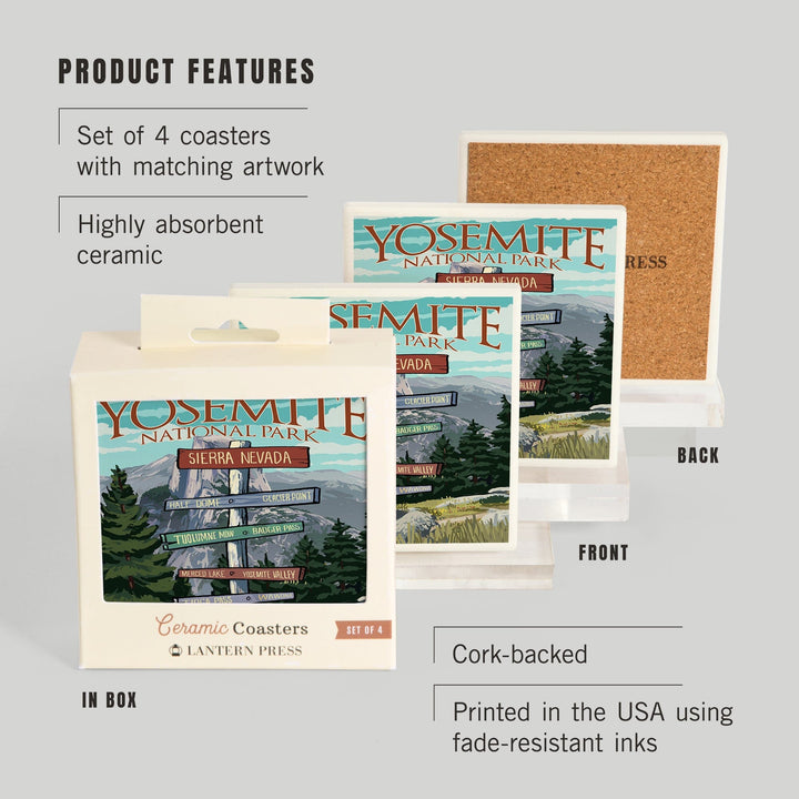 Yosemite National Park, California, Signpost, Coasters Coasters Lantern Press 