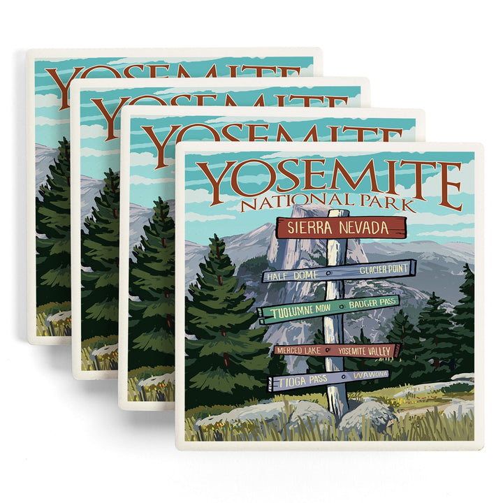 Yosemite National Park, California, Signpost, Coasters Coasters Lantern Press 