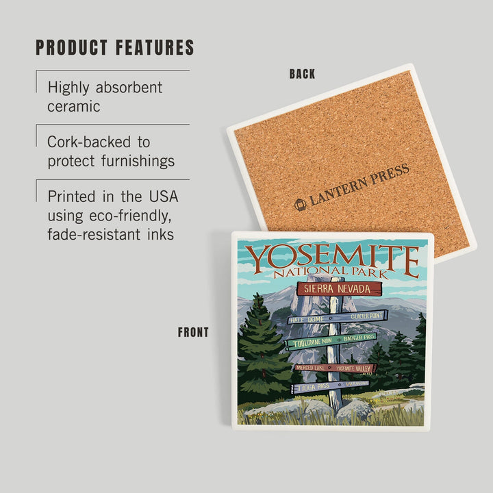 Yosemite National Park, California, Signpost, Coasters Coasters Lantern Press 