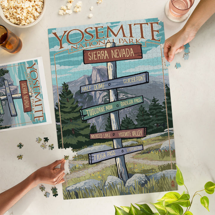 Yosemite National Park, California, Signpost, Jigsaw Puzzle Puzzle Lantern Press 
