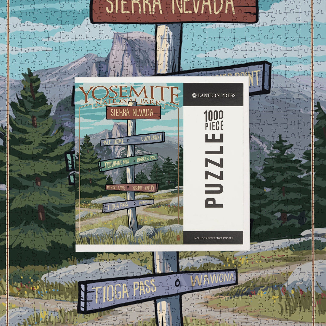 Yosemite National Park, California, Signpost, Jigsaw Puzzle Puzzle Lantern Press 