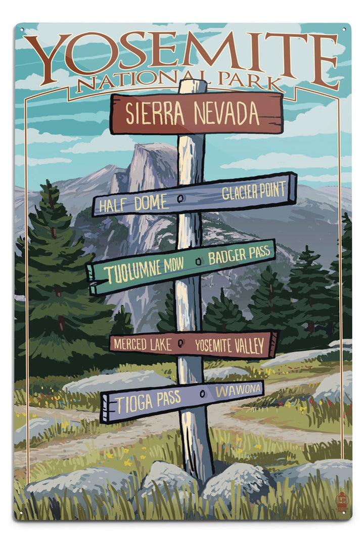 Yosemite National Park, California, Signpost, Metal Signs Metal Lantern Press 12x18 Metal Sign 