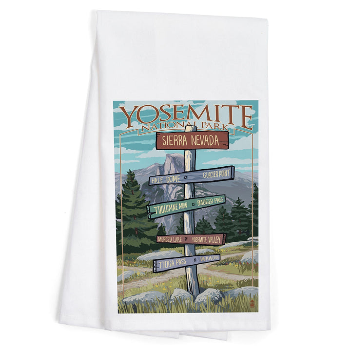 Yosemite National Park, California, Signpost, Organic Cotton Kitchen Tea Towels Kitchen Lantern Press 