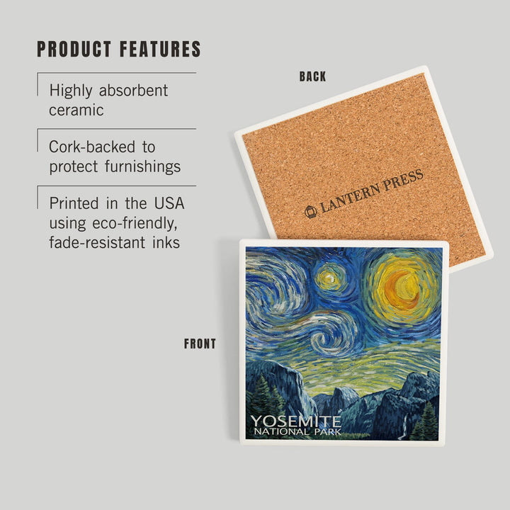 Yosemite National Park, California, Starry Night National Park Series, Coasters Coasters Lantern Press 