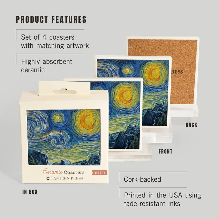 Yosemite National Park, California, Starry Night National Park Series, Coasters Coasters Lantern Press 