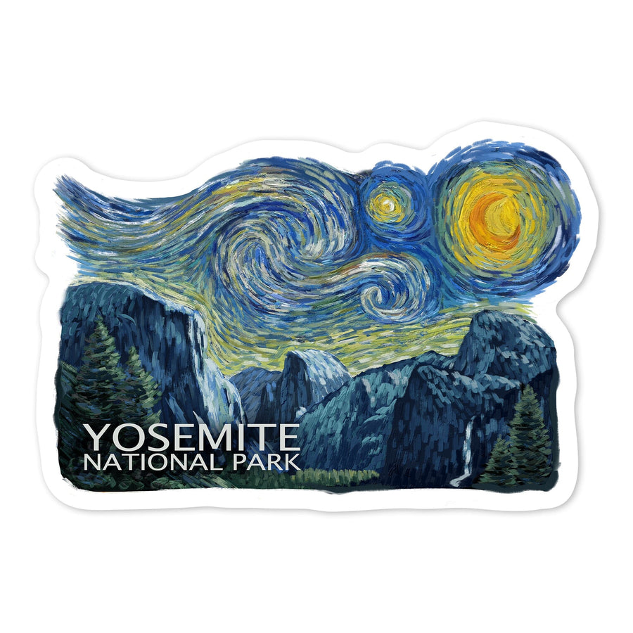 Yosemite National Park, California, Starry Night National Park Series, Contour, Lantern Press Artwork, Vinyl Sticker Sticker Lantern Press 