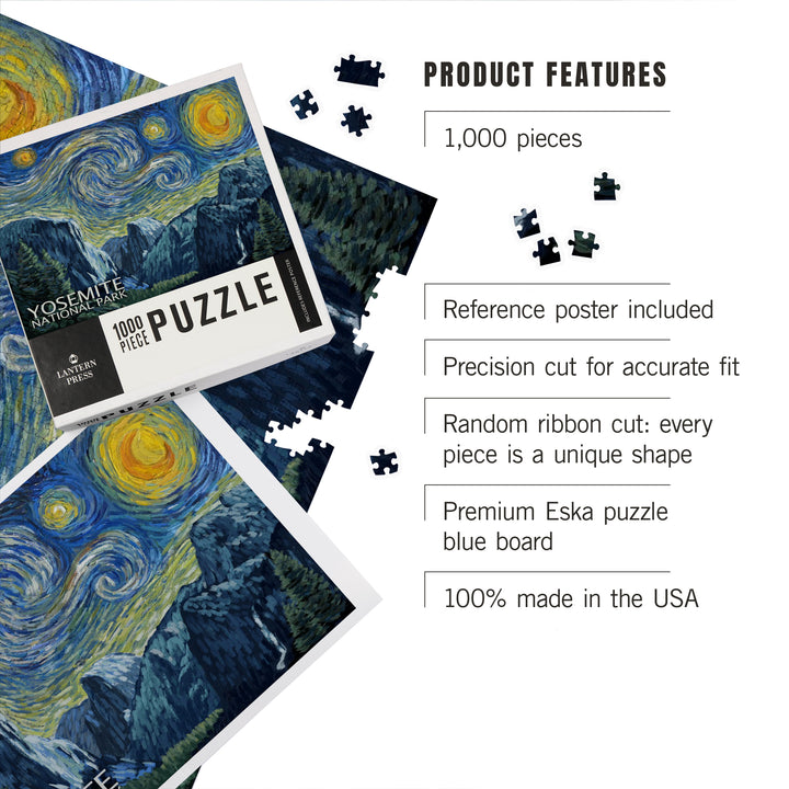 Yosemite National Park, California, Starry Night National Park Series, Jigsaw Puzzle Puzzle Lantern Press 