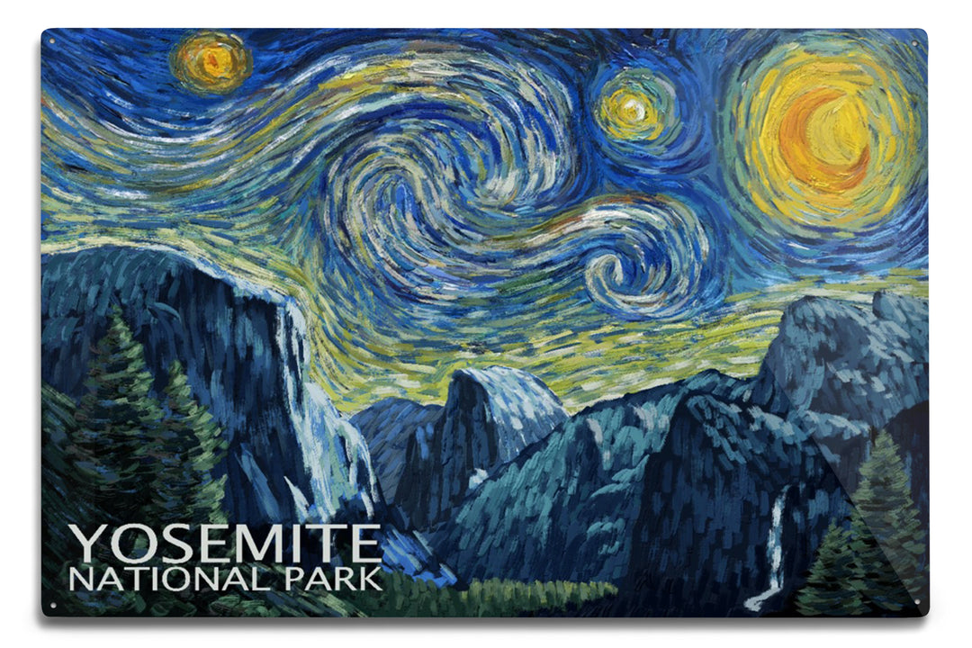 Yosemite National Park, California, Starry Night National Park Series, Metal Signs Metal Lantern Press 12x18 Metal Sign 