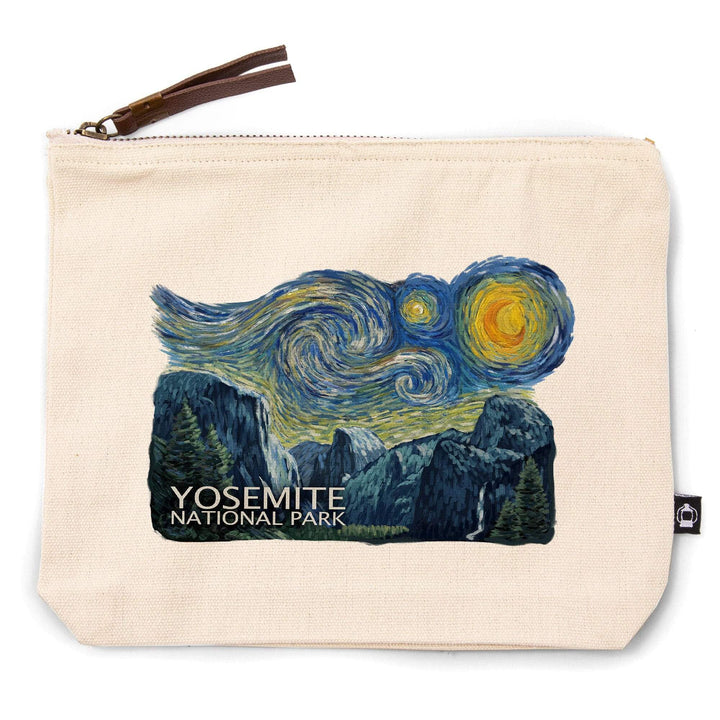 Yosemite National Park, California, Starry Night National Park Series,, Organic Cotton Zipper Pouch, Go Bag Go Bag Lantern Press 