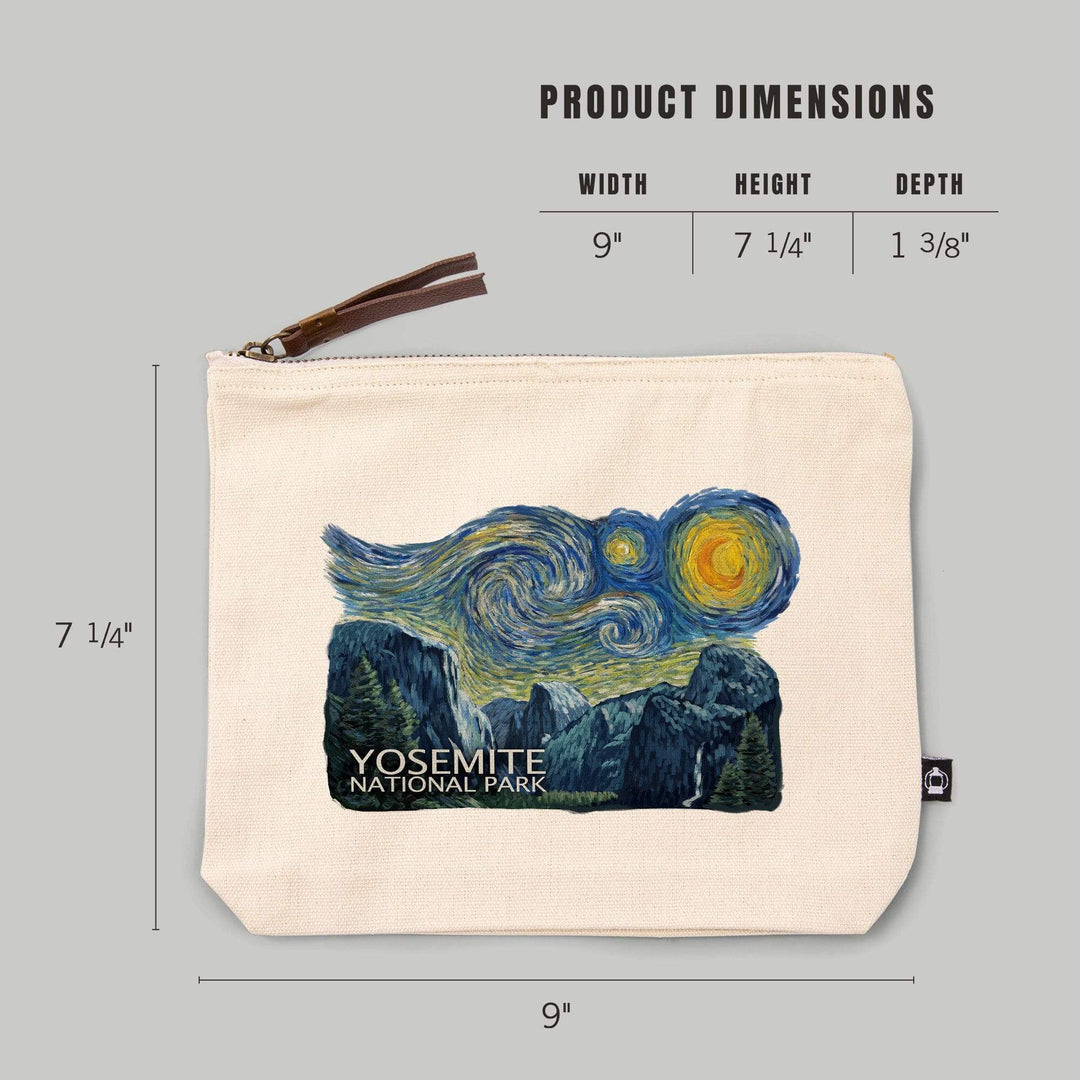 Yosemite National Park, California, Starry Night National Park Series,, Organic Cotton Zipper Pouch, Go Bag Go Bag Lantern Press 