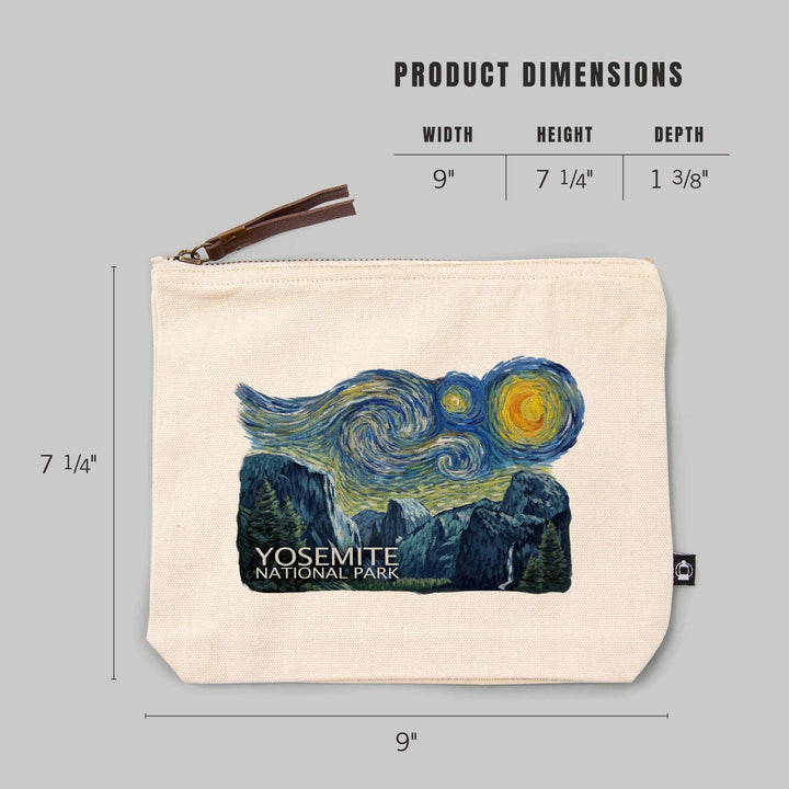 Yosemite National Park, California, Starry Night National Park Series,, Organic Cotton Zipper Pouch, Go Bag Go Bag Lantern Press 