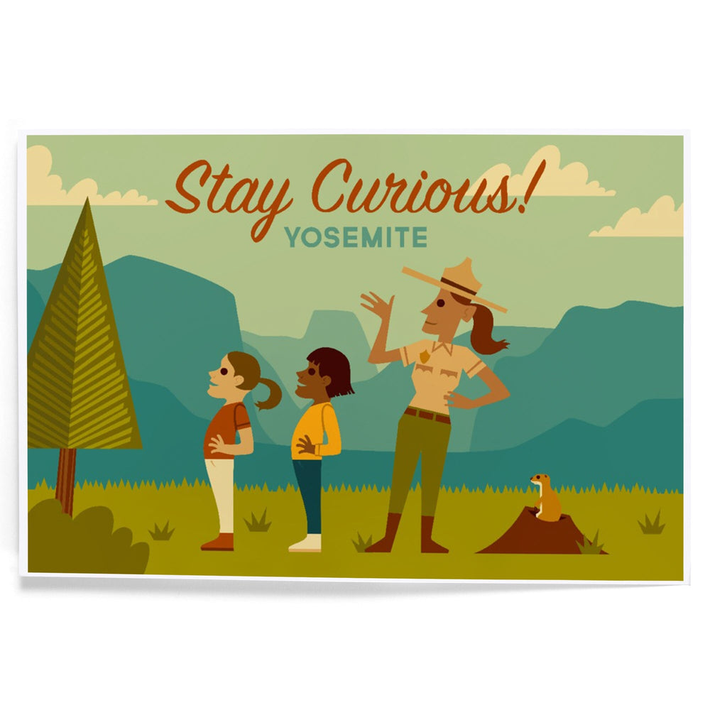 Yosemite National Park, California, Stay Curious, Ranger Scene, Geometric, Art & Giclee Prints Art Lantern Press 8 x 12 Art Print 