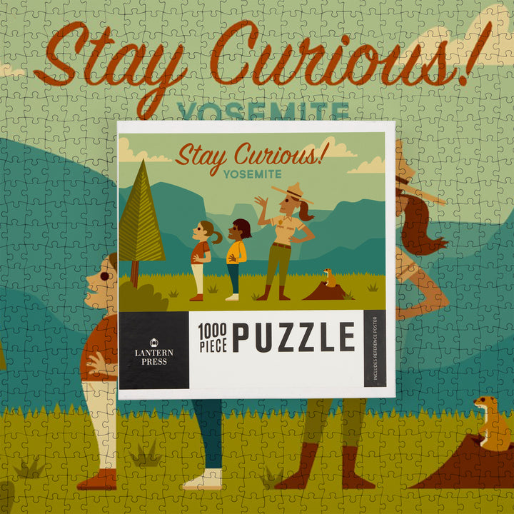 Yosemite National Park, California, Stay Curious, Ranger Scene, Geometric, Jigsaw Puzzle Puzzle Lantern Press 