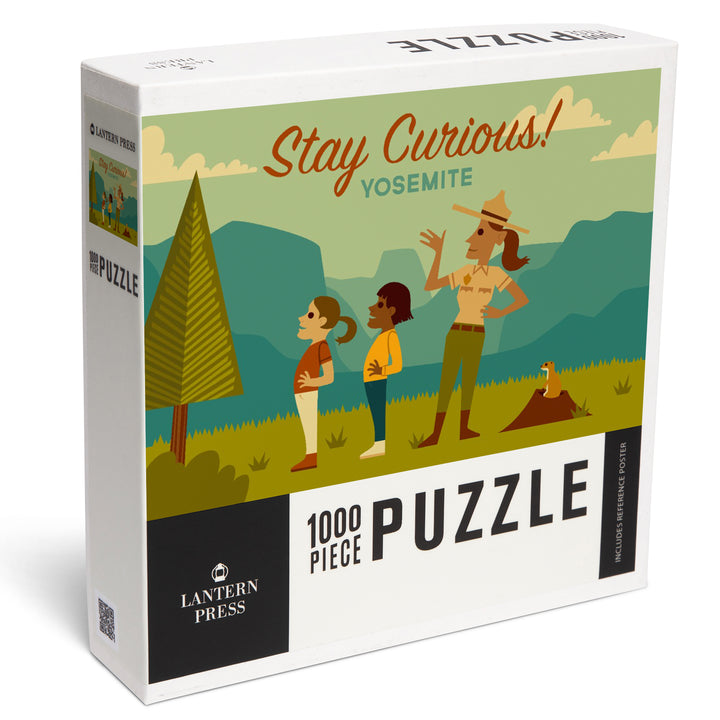 Yosemite National Park, California, Stay Curious, Ranger Scene, Geometric, Jigsaw Puzzle Puzzle Lantern Press 
