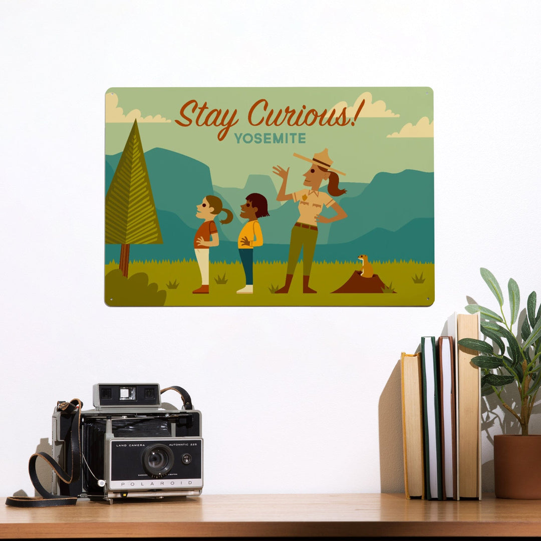 Yosemite National Park, California, Stay Curious, Ranger Scene, Geometric, Metal Signs Metal Lantern Press 