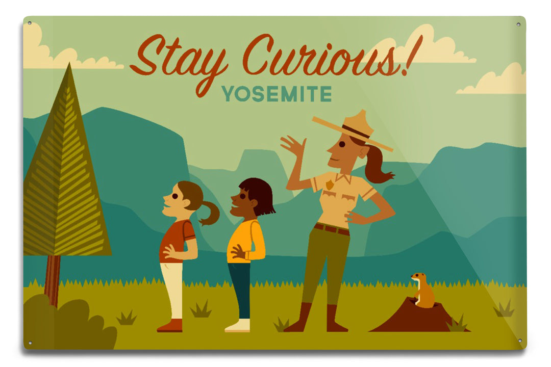 Yosemite National Park, California, Stay Curious, Ranger Scene, Geometric, Metal Signs Metal Lantern Press 6 x 9 Metal Sign 