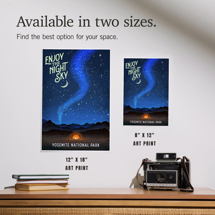 Yosemite National Park, California, Tent and Night Sky, Mid-Century Style, Art & Giclee Prints Art Lantern Press 