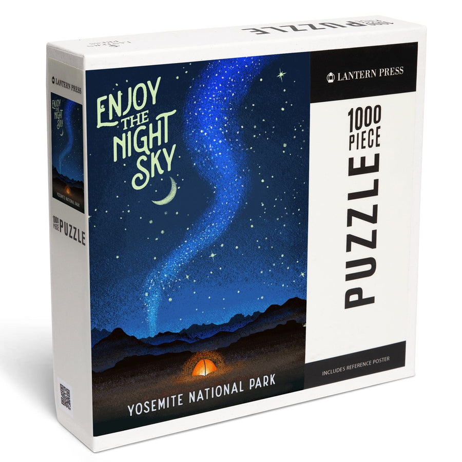 Yosemite National Park, California, Tent and Night Sky, Mid-Century Style, Jigsaw Puzzle Puzzle Lantern Press 
