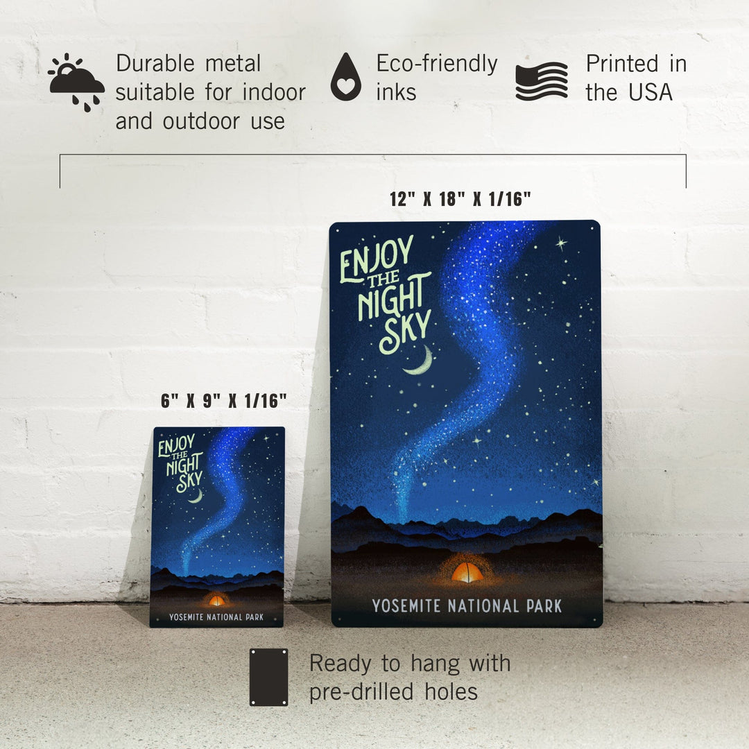 Yosemite National Park, California, Tent and Night Sky, Mid-Century Style, Metal Signs Metal Lantern Press 