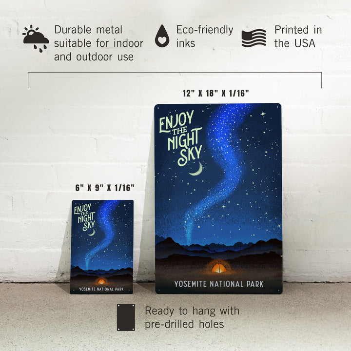 Yosemite National Park, California, Tent and Night Sky, Mid-Century Style, Metal Signs Metal Lantern Press 