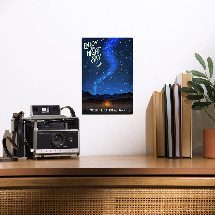 Yosemite National Park, California, Tent and Night Sky, Mid-Century Style, Metal Signs Metal Lantern Press 