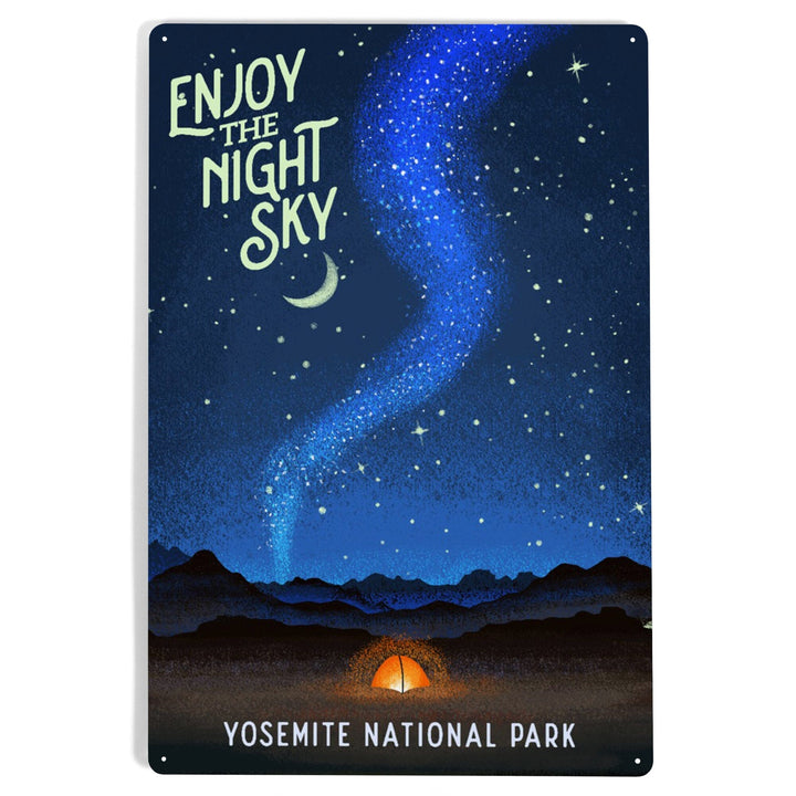Yosemite National Park, California, Tent and Night Sky, Mid-Century Style, Metal Signs Metal Lantern Press 