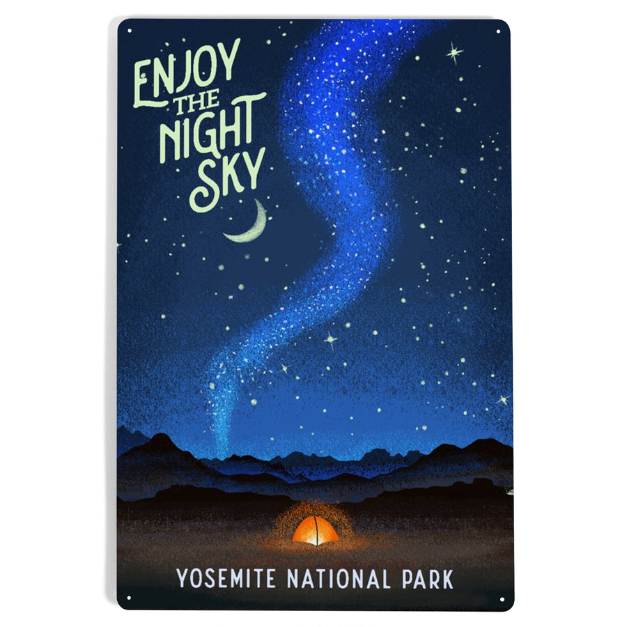 Yosemite National Park, California, Tent and Night Sky, Mid-Century Style, Metal Signs Metal Lantern Press 