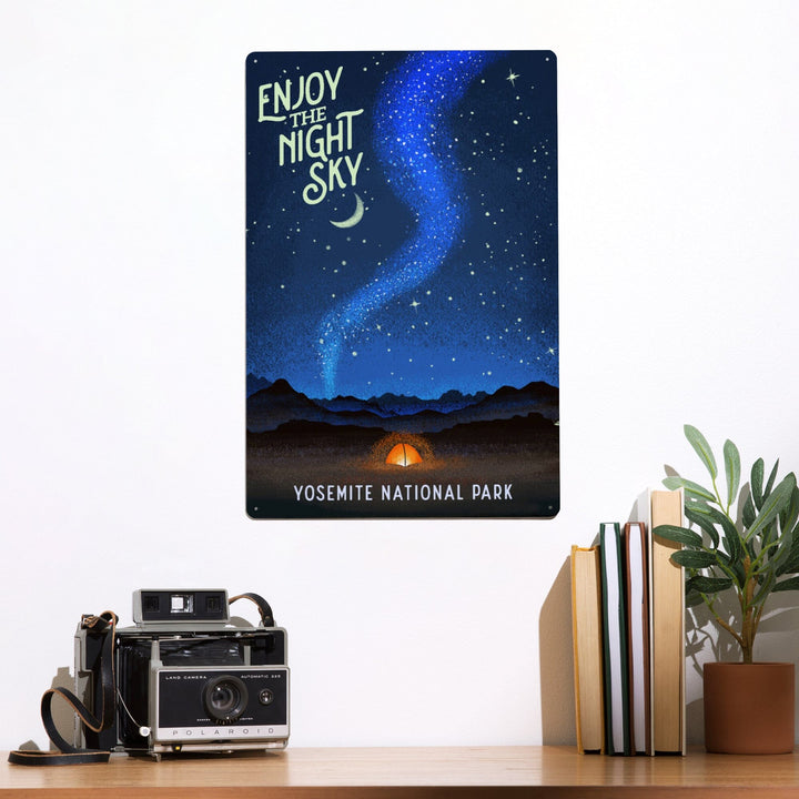Yosemite National Park, California, Tent and Night Sky, Mid-Century Style, Metal Signs Metal Lantern Press 