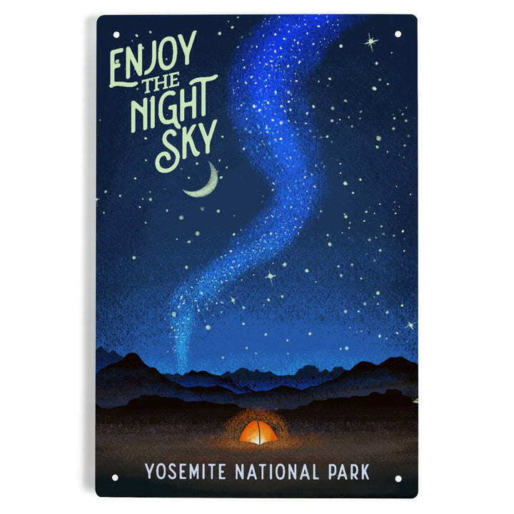 Yosemite National Park, California, Tent and Night Sky, Mid-Century Style, Metal Signs Metal Lantern Press 