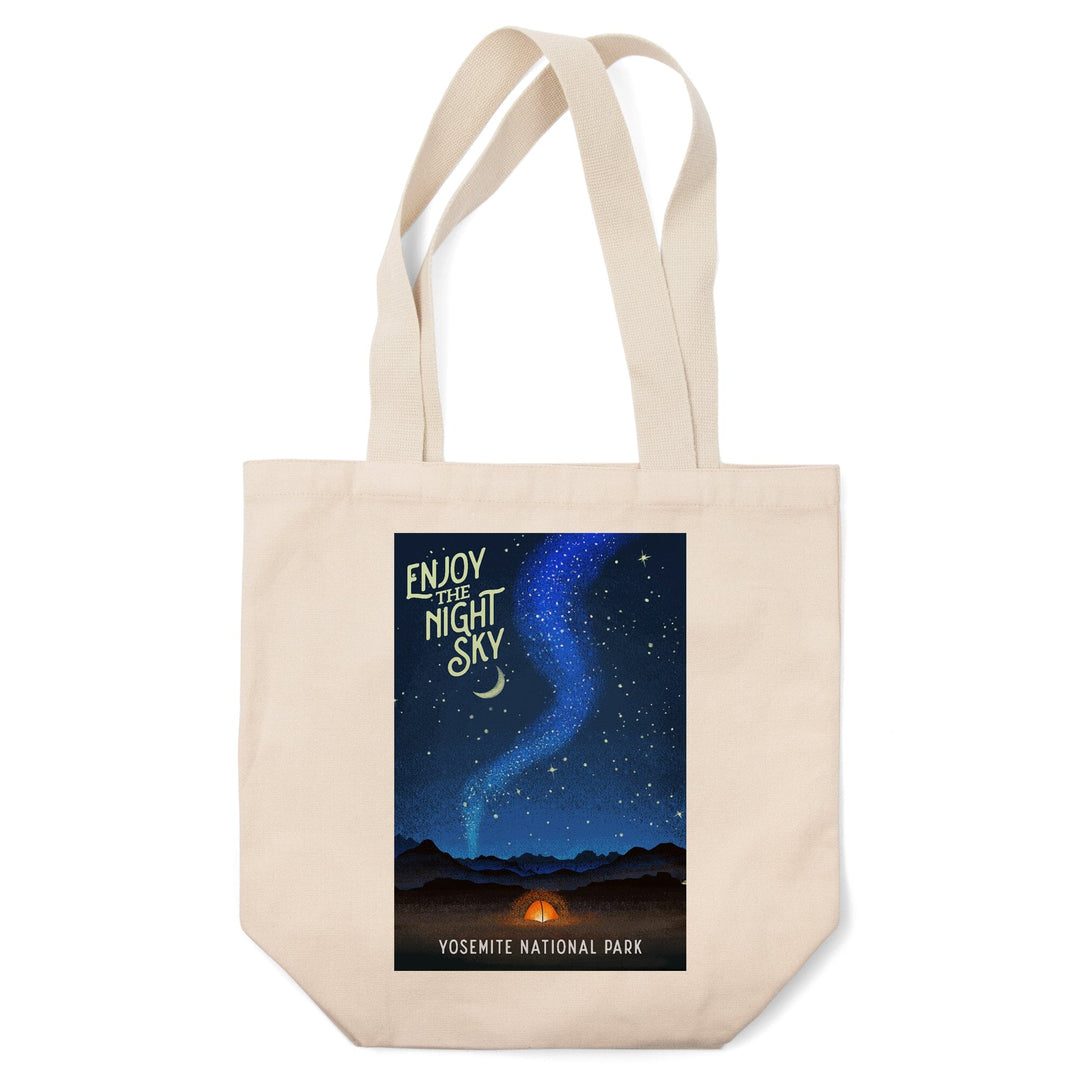 Yosemite National Park, California, Tent and Night Sky, Mid-Century Style, Tote Bag Totes Lantern Press 
