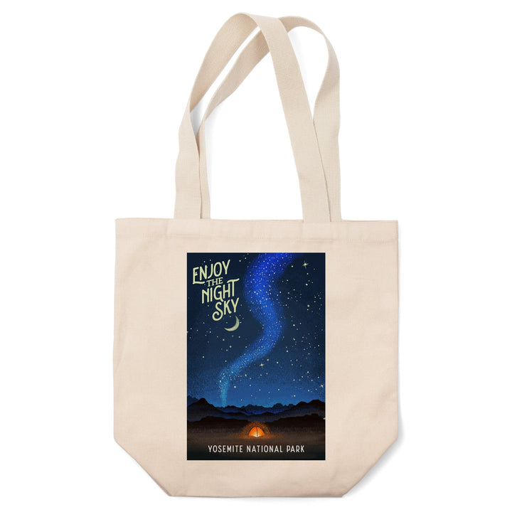 Yosemite National Park, California, Tent and Night Sky, Mid-Century Style, Tote Bag Totes Lantern Press 