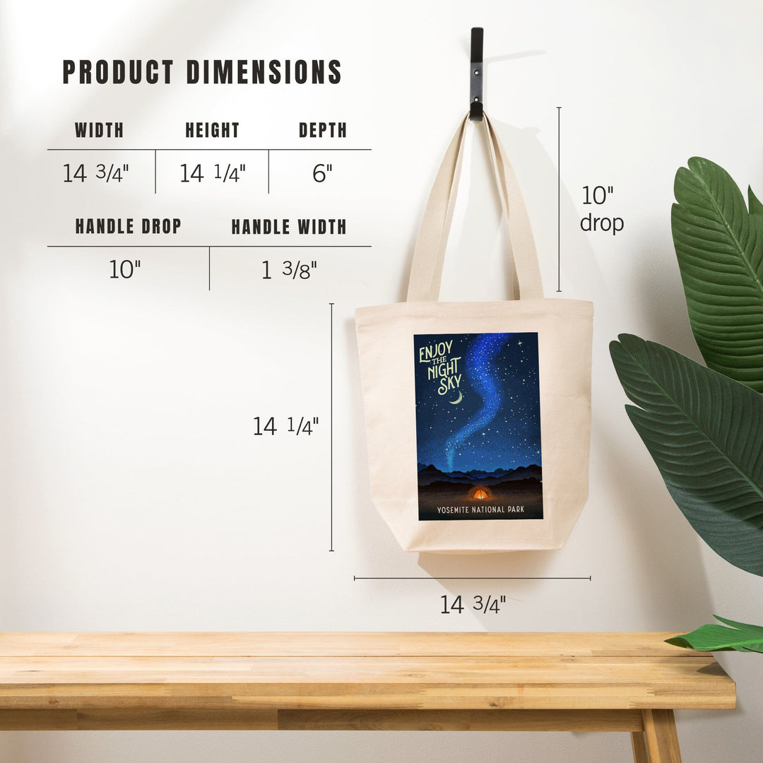Yosemite National Park, California, Tent and Night Sky, Mid-Century Style, Tote Bag Totes Lantern Press 