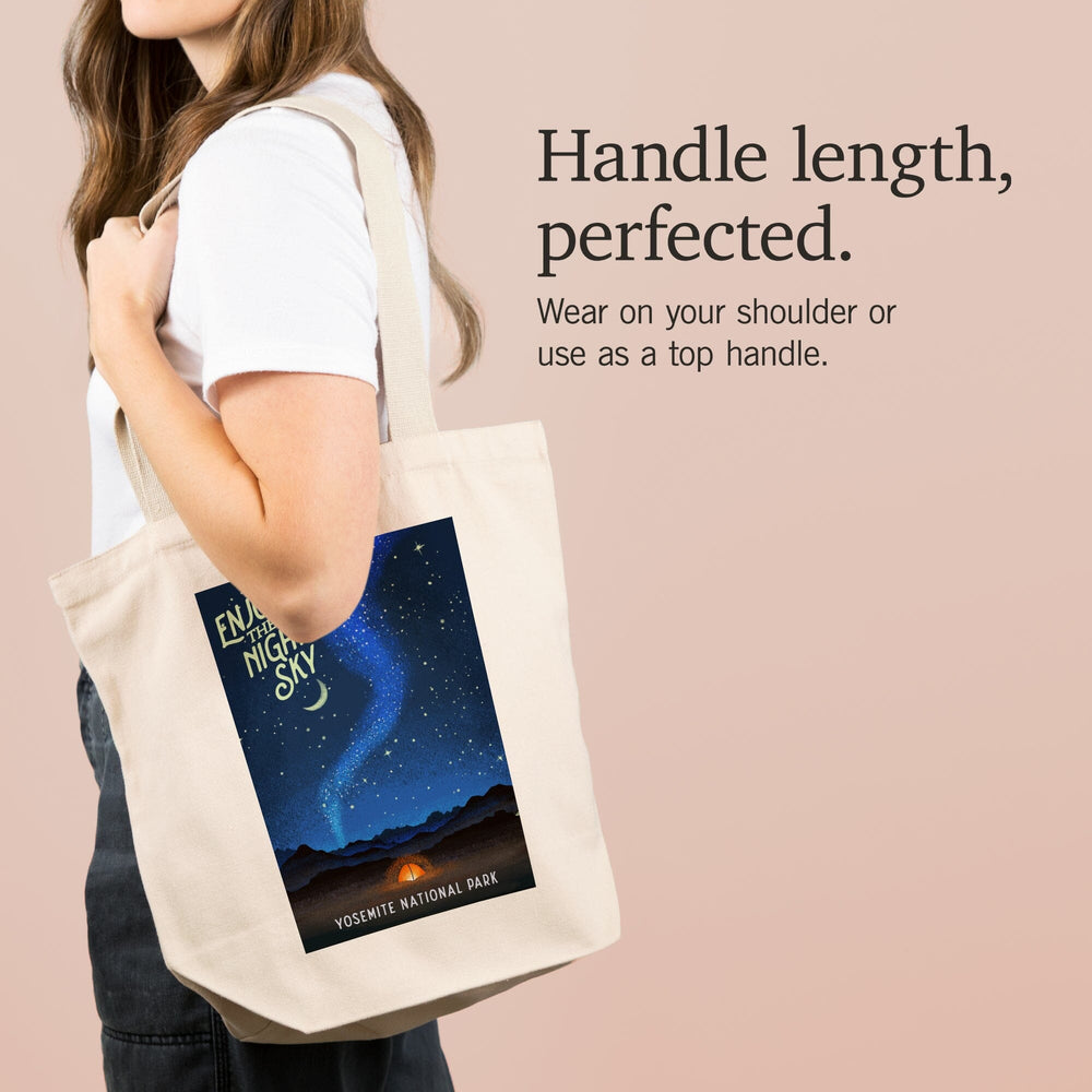 Yosemite National Park, California, Tent and Night Sky, Mid-Century Style, Tote Bag Totes Lantern Press 